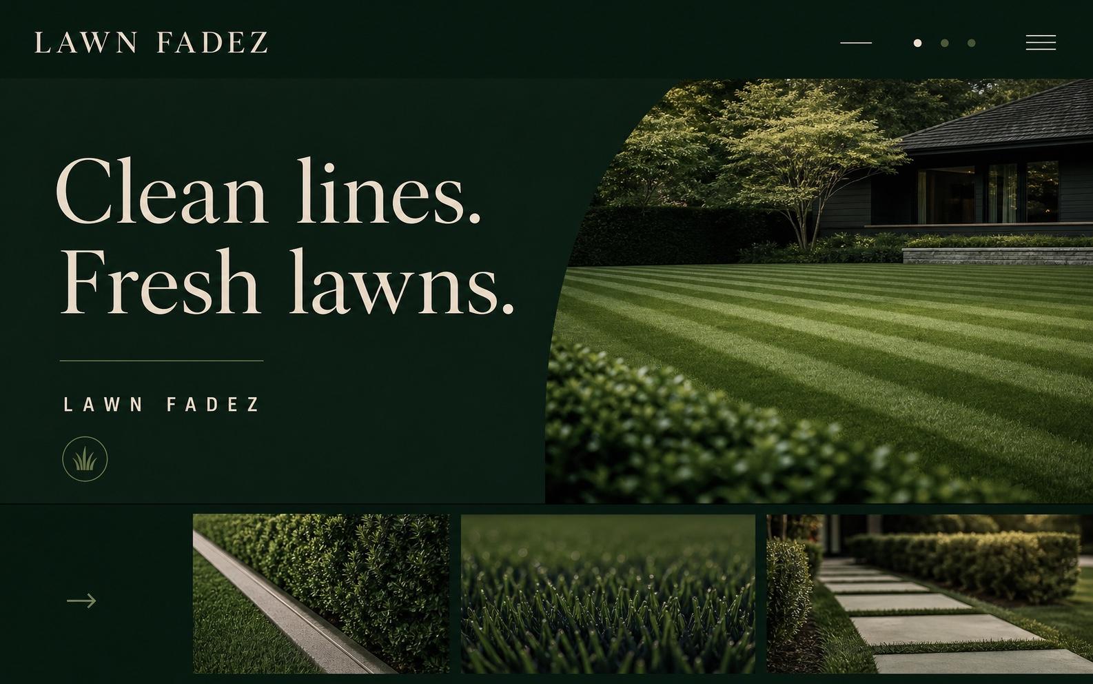 Lawn Fadez website featuring a premium striped lawn